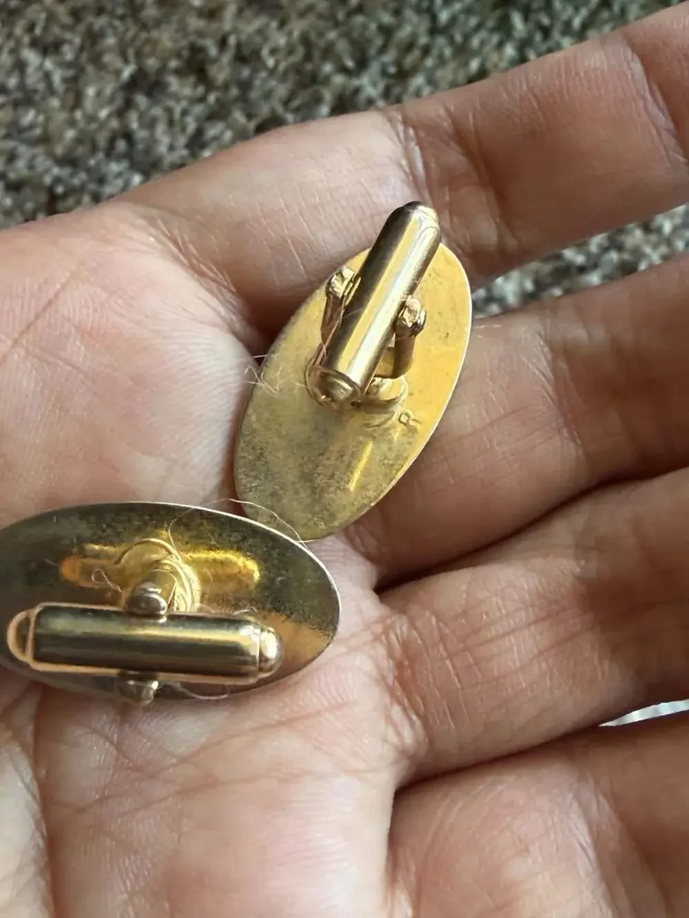 Vintage Anson Gold Tone Oval Cufflinks with Mother of Pearl and Raised Bird Deta